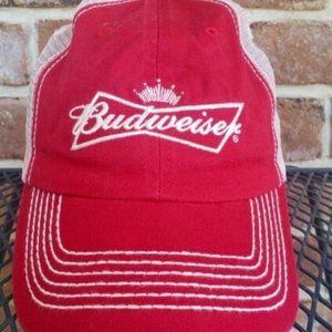 Budweiser Red Logo Snap Back Mesh Cap Hat Adjustable Strap - One Size Fits All